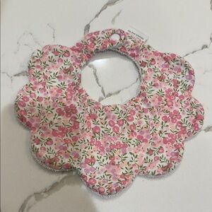Monica and Me Liberty Fabric Pink Floral Print Scalloped Bib